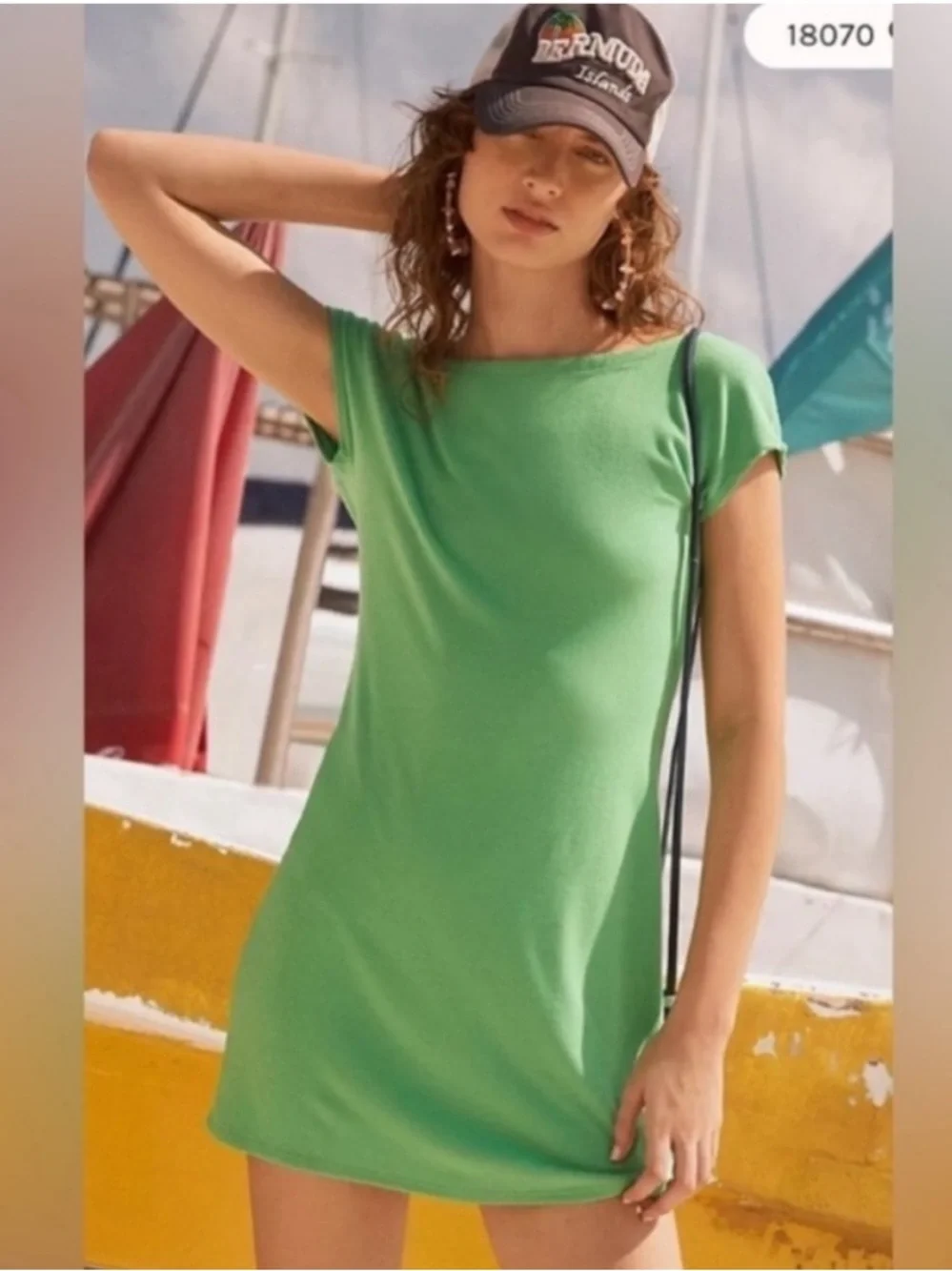 NWOT Free People Beach Rosalia Low Back Mini Dress in Emerald Bay Green Sz Large - Picture 2 of 6